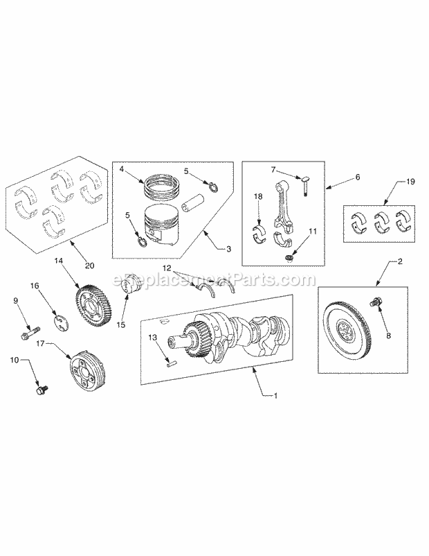 Crankshaft, Pistons & Flywheel Diagram and Parts List for 5264DE 54AE546-710, 54BE546-710 Cub Cadet Lawn Tractor